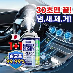 [99.99% 강력살균!] 1+1 차량용 살균 탈취제 다용도 원터치 살균소독제 실내 자동차 악취 차량 곰팡이 냄새 제거, 열대과일향+바다향, 1세트