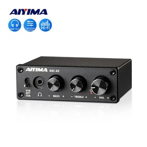 AIYIMA 미니 하이파이 2.0 디지털 오디오 디코더 USB DAC 헤드폰 앰프 24비트 96KHz 입력 USB/동축/광출력 RCA Amp DC5V, DAC-A2