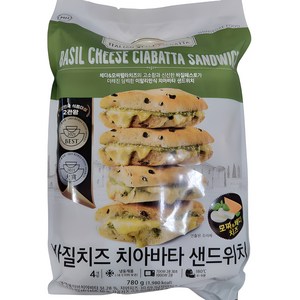 [트레이더스] M&H 바질치즈 치아바타 샌드위치 780g (4개입) 아이스박스포장(냉동), 1개