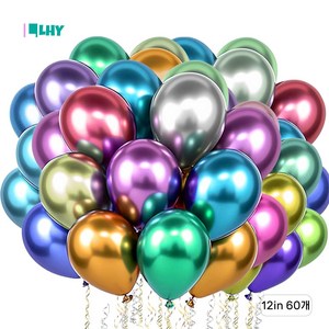 LYRHIX 풍선 생일축하 파티풍선 펄풍선 메탈풍선 펄 풍선, 12인치, 60개, 믹스