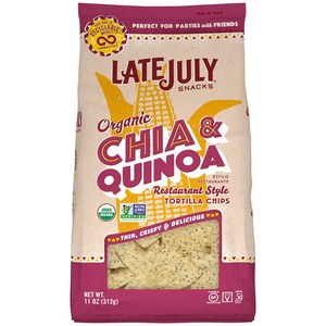 LATE JULY Snacks Restauant Style Chia & Quinoa Tot 7월 하순 스낵 레스토랑 스타일 치아 & 퀴노아 토르티야 칩 11온스 가방 9개, 311g