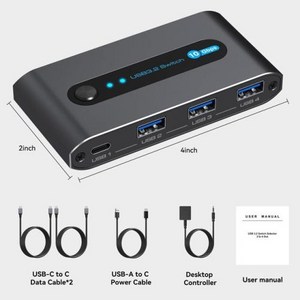 USB C 스위치 2 컴퓨터 공유 USB C A 장치 10Gbps 4 포트 USB 3.2 스위처 PC 노트북 공유 키보드 마우스용 2 PC, 1) USB C Switch 2 PC, 2개