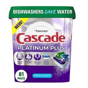 캐스케이드 플래티넘플러스 식기세척기세제 81x2팩 Cascade Platinum Plus ActionPacs Dishwashe Detegent Pods Fesh Scent, 1.25kg, 2개