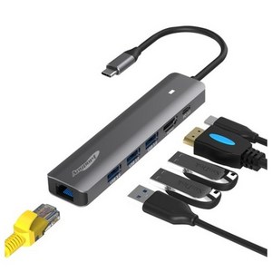 애니포트 6포트 C타입 맥북 PD 충전 삼성 덱스 연결 멀티포트 USB 허브 AP-TC61PUL, 그레이