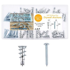 Dywall Ancho and Scew Kit Dywall용 60Pcs Wall Scews fo 30 12 in Self Dilling 및 308 아연도금 나사 세, Zinc 30 Pack, 1개