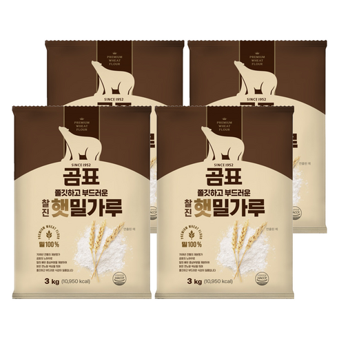 곰표 쫄깃하고 부드러운 찰진 햇밀가루, 3kg, 4개