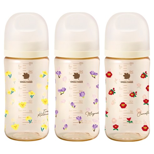 베베그로우 PPSU 노꼭지 젖병 트리플팩, 노랑붓꽃 + 동백꽃 + 목련꽃, 280ml, 1세트