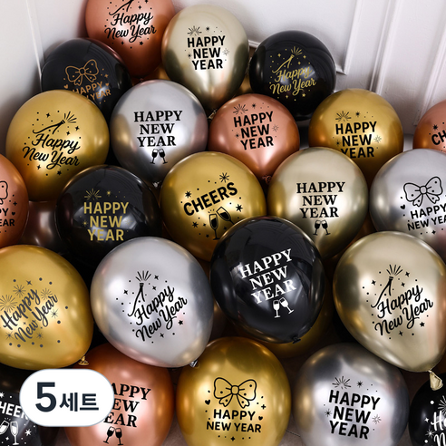 피앤비유니티 신년 레터링 인쇄풍선 30종 세트, 02 블랙 골드 실버 샴페인골드 로즈골드 믹스, 5세트