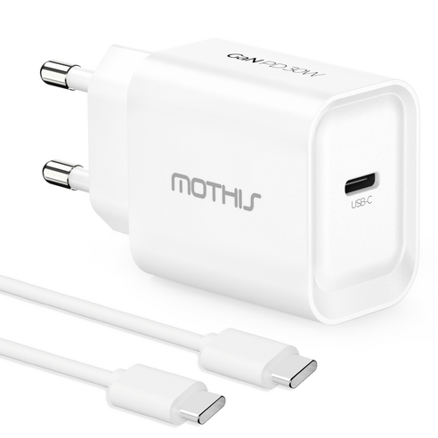 모디스 30W GaN PD 3.0 PPS 초고속 충전기 어댑터 + C to C 초고속 케이블 1.2m 세트, 화이트, 1세트