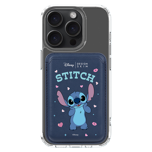DESIGNSKIN 맥세이프 레더 포켓 디즈니, 네이비 샤이 스티치, 1개