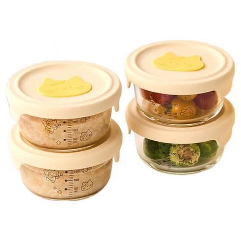 버터 모던하우스 ON 밀크캣 원형 이유식 용기 4p, 노랑, 1개, 220ml