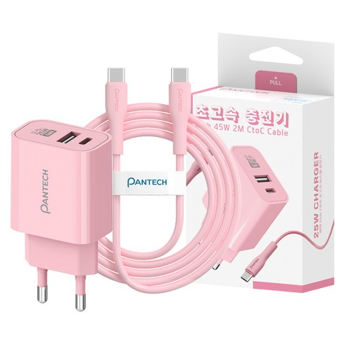 팬택 2포트 파스텔 C타입 고속충전기 25W + C타입 케이블 45W 2m 세트