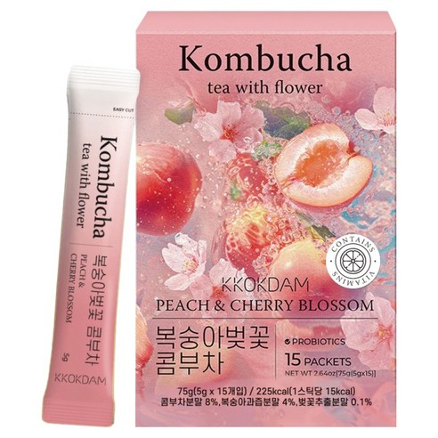 꽃을담다 플라워 콤부차 스틱 복숭아벚꽃, 1개, 15개입, 5g