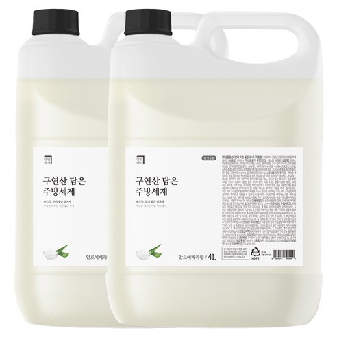 살림백서 구연산 담은 주방세제 알로에베라향, 4L, 2개