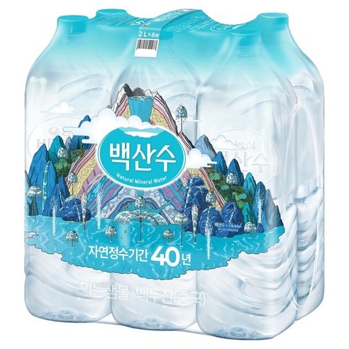 백산수 무라벨 생수, 2L, 6개