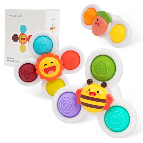 리틀클라우드 유아용 흡착 회전 딸랑이 3종세트, 혼합색상, 1세트