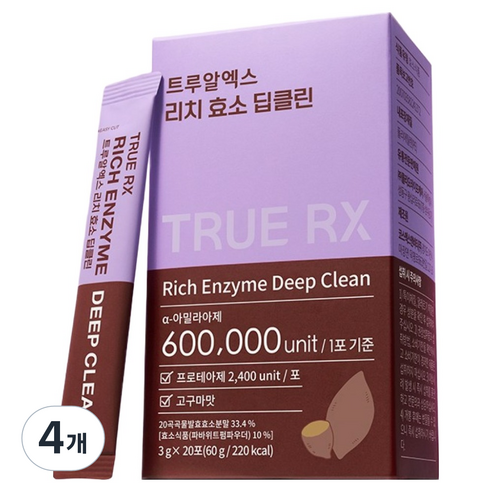 트루알엑스 리치 효소 딥클린 군고구마맛 곡물 발효 저분자 효소 클리오 60g, 4개, 20회분