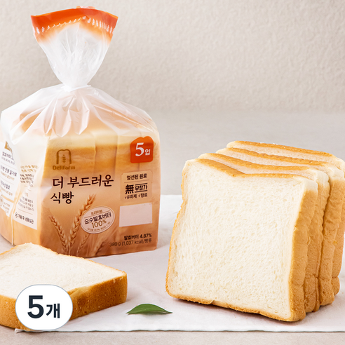 [로켓프레시] 델리팜 더 부드러운 식빵 5입, 5개, 380g