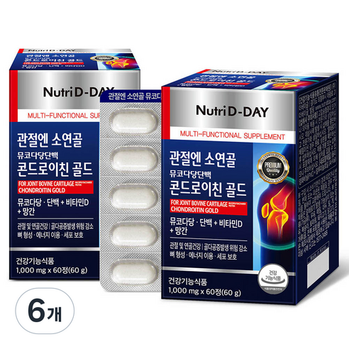 뉴트리디데이 관절엔 소연골 뮤코다당단백 콘드로이친 골드 영양제 60g, 60정, 6개