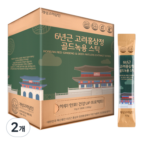 개성고려삼인 6년근 고려홍삼정 골드녹용 스틱 100p, 1.2kg, 2개