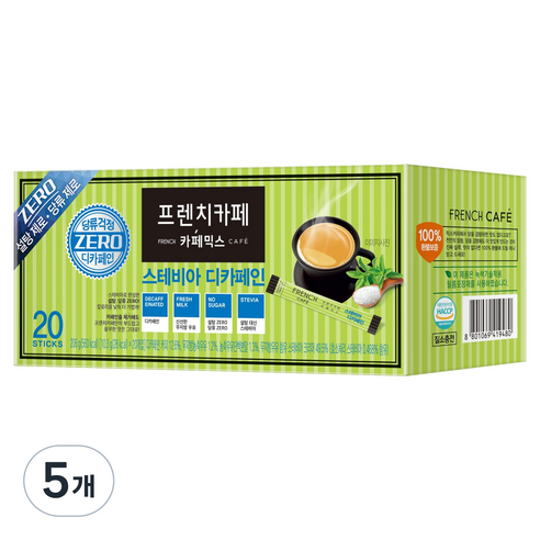 프렌치카페 스테비아 디카페인 커피믹스, 10.3g, 20개입, 5개
