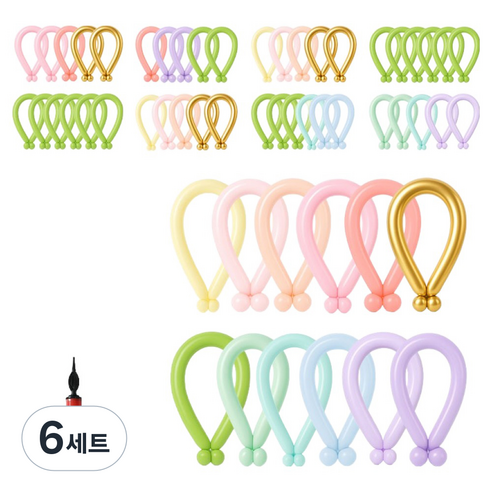 피앤비유니티 요술풍선 50p + 펌프 세트, 러블리 마카롱 혼합12색, 6세트
