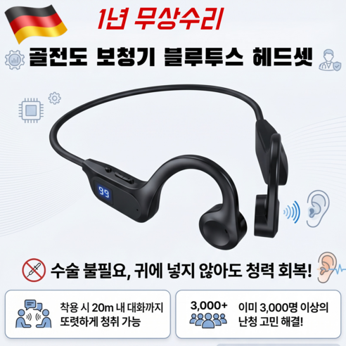 1+1독일의 신기술골전도 보청기 블루투스 헤드셋 골전도 보청기골전도 음성 증폭기 AI 장수명블루투스14일 무료 체험/ 귀에 넣지 않아도 청력 회복
