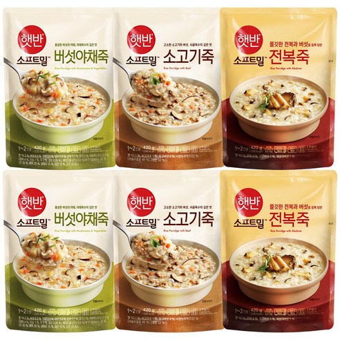 비비고죽 전복2+버섯야채2+소고기2, 3세트