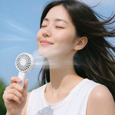 올데이쿨 터보엔진 듀얼팬 휴대용 미니 100g 선풍기 고리형 초경량 손선풍기