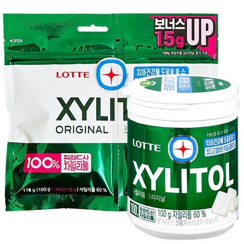 롯데 자일리톨 껌 오리지날 용기100g+리필115g,상쾌 시원 입가심, 1세트