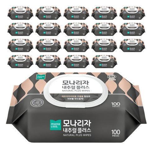 소형 주택 배송과 설치 물티슈 추천 모나리자 내추럴 플러스 물티슈 캡형, 1g, 100매입, 20개