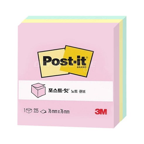3M 포스트잇 큐브CT-654 (76x76mm), 3색 654 파스텔, 225매, 1개