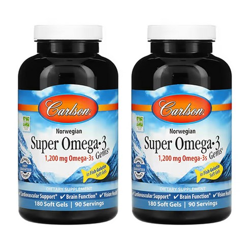 칼슨랩스 2개X Norwegian 슈퍼 오메가3 Gems 1200mg 소프트젤 180정(소프트젤 1정당 600mg), 2개, 180정