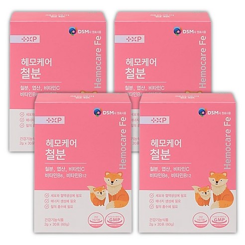 헤모케어 헤모키즈 흡수율 높은 식물성 헤모글로빈 임산부 어린이 여성 철분제 비헴철 엽산, 4세트, 30회분