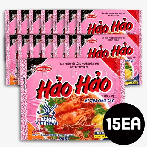 월드푸드 베트남 라면 에이스쿡 하오하오 새우맛 77g 15개입