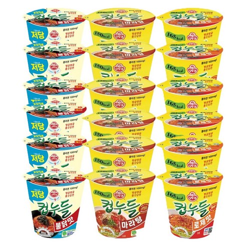 오뚜기 라이트앤조이 저당컵누들 불닭맛 6개+마라탕 6개+로제맛 6개, 1박스