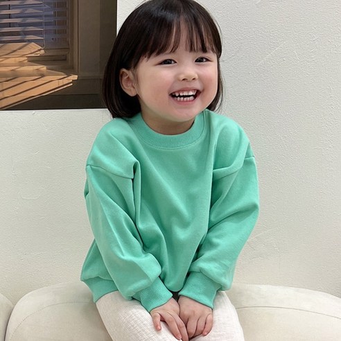 아이스토리키즈 국내산퐁퐁 무지맨투맨아기 유아동티셔츠