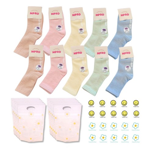 미포리댁 어린이집 생일 답례품 선물 유치원 졸업 입학 구디백 아동 유아 키즈 양말, 10개, 양말+데이지 지퍼백