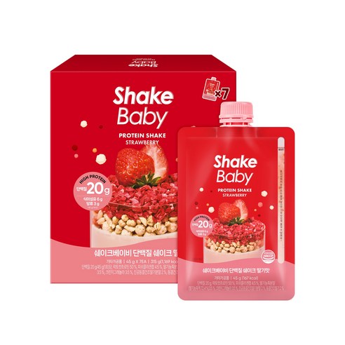 쉐이크베이비 단백질 쉐이크 딸기맛 파우치, 45g, 7개