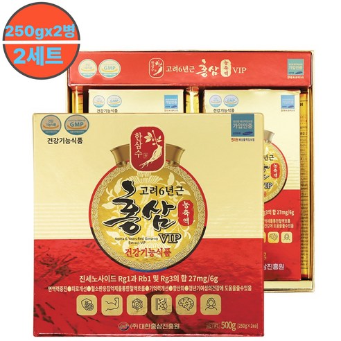 고려6년근홍삼농축액VIP 100% 250gX2병 진세노사이드27mg 명절선물 가족지인감사선물 효도건강선물, 2개, 500g