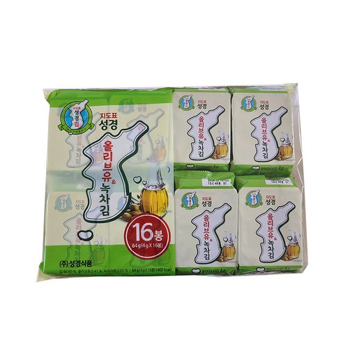 지도표 성경김 올리브 녹차 식탁김 16단 4g (16봉 x 8개) 128봉 한박스