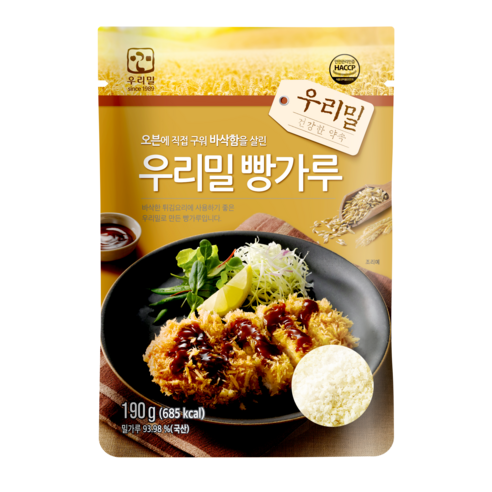 우리밀 오븐용 바삭 빵가루 국산 밀가루 튀김용, 1개, 190g