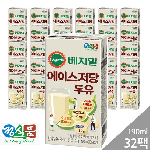 현모양처 무료배송 정식품 베지밀에이스 저당두유 190mL 32팩