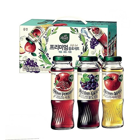 자연은 프리미엄 음료세트 180mL 병 (석류 포도 사과)