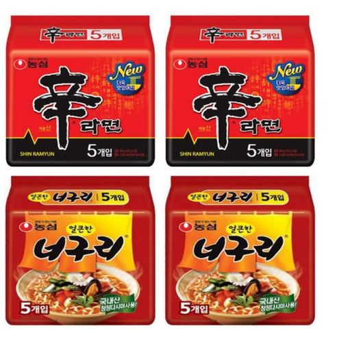 봉지)농심너구리얼큰한맛 5개 + 봉지)농심신라면 5개, 10개입, 20개