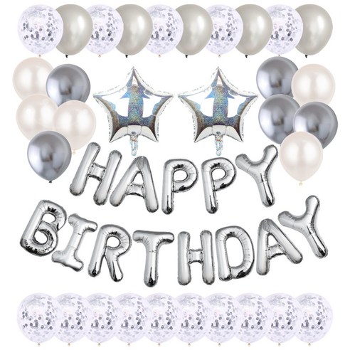 홀로그램 스타 생일축하 은박풍선 파티커튼 세트 [에브리띵스마일] 1214, 1세트, 실버 풍선