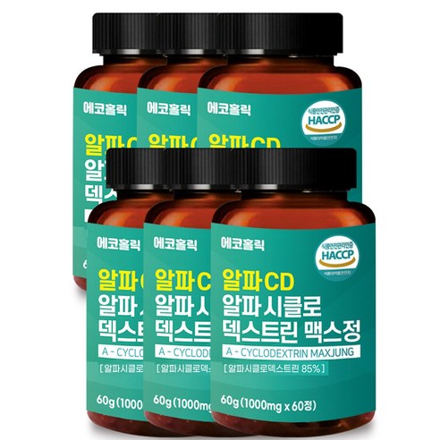 에코홀릭 알파CD 알파시클로덱스트린 맥스정 알파 사이클로덱스트린 식약청 HACCP 인증, 6개, 60정