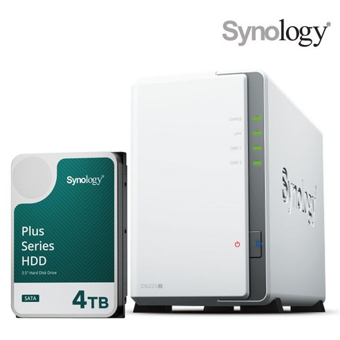 [ 시놀로지 공식총판 ] 시놀로지 나스 DS223j 2Bay NAS HAT3300-4TBX1EA 하드디스크 합본