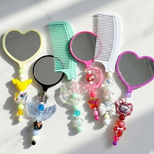볼꾸 DIY 동대문 비즈 거울 머리 빗 꾸미기세트 키트 빗꾸 거꾸 고급 / 펜꾸 비즈공예, 1개, 원형 거울