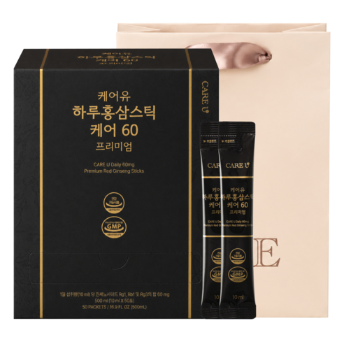 케어유 케어60 프리미엄 6년근 진세노사이드 60mg 고려 홍삼스틱 + 쇼핑백